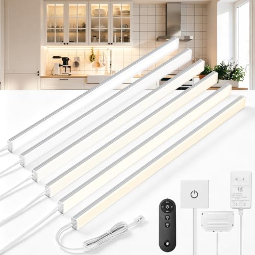 V4light Ultra Slim Linkable Under Cabinet LED Lighting Bar Kit Touch + Remote, Silver, 6-Pack