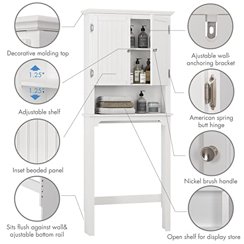 UTEX White Over-the-Toilet Storage Cabinet with Doors - Bathroom Organizer