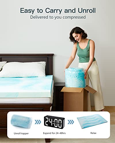 Full Size 4 Inch Ventilated Gel Memory Foam Mattress Topper - Blue, CertiPUR-US Certified