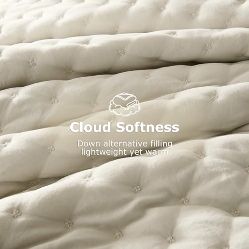 Wheat Cloud Soft Quilt Set King Size - Light Beige 3 Pieces