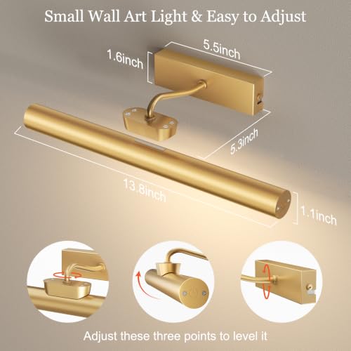 Percantis 13.8-Inch Cordless Gold Picture Light 2 Pack - Adjustable Wall Art Lighting
