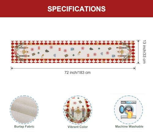 Christmas Nutcracker Table Runner 13x72 Inch, Red Plaid Winter