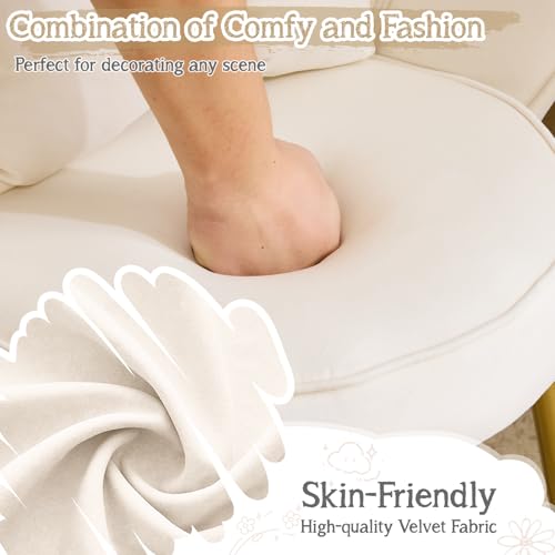 Petal Makeup Vanity Chair with Back - White Velvet & Flower Back Variation
