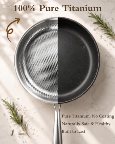 Titanium Pan For Cooking 12‘’, Pure Frying With Lid
