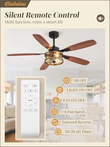 Farmhouse Ceiling Fan with Light and Remote - 52 Inch Black & Walnut
