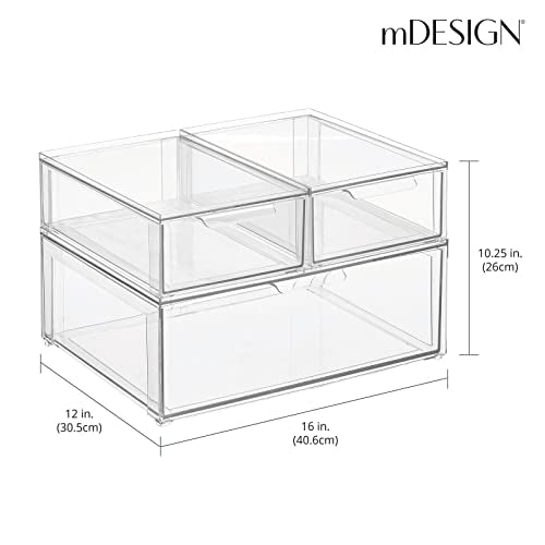 mDesign Clear Plastic Stackable Bathroom Storage Bin Set with Front Pull Drawers