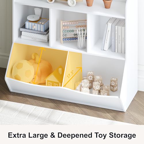 Kids Toy Storage Organizer with Bookcase and Cubbies - White