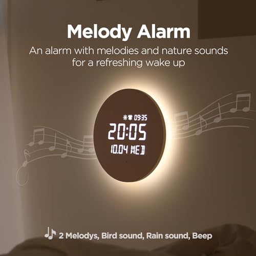 mooas Full Moon LED Wooden Digital Wall Clock with Remote & Sunrise Alarm