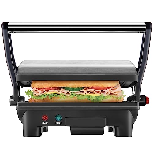 Chefman 2 Slice Electric Panini Press Grill with Non-Stick Plates, 180° Opening