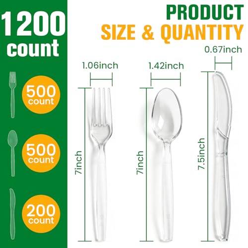 Heavy Duty 1200 Pack Plastic Silverware Set - 500 Forks, 500 Spoons, 200 Knives, Reusable & Disposable, Food-Grade Cutlery for Events & Daily Use