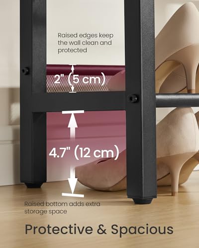 VASAGLE Rustic Brown & Matte Black 3-Tier Shoe Rack Bench with Raised Edges