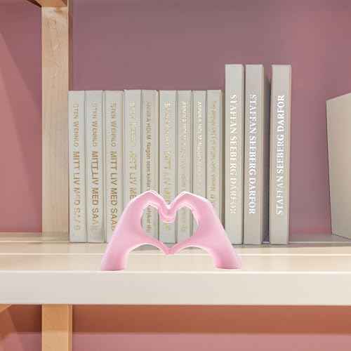 Small Heart Hands Sculpture Decor for Living Room Bedroom Bookshelf Coffe Table and Office Display, Love Finger Statue Modern Aesthetic Home Decor, Unique Gift for Wedding Christmas Birthday (Pink)