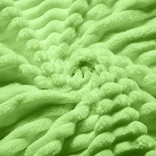 Bnuitland Light Green Flannel Throw Blanket, 300GSM Super Soft Fleece Stripe Pattern Sofa Blanket for Babys and Kids, Lightweight Cozy Bed Throw for Home Decor All Season