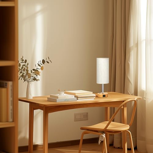 Fenmzee Cream Wood Grain Bedside Table Lamp Set of 2 - Dimmable Touch with USB A+C & Outlet