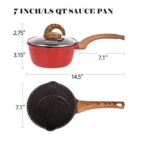 MINLUFUL Nonstick Saucepan with Lid, 1.8 Quart Classic Black Granite Coated Pasta Soup Pot for All Stovetops, 7 Inch Small Sauce Pan for Cooking Sauce Soup and Milk