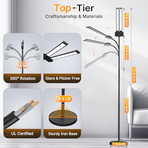 Syrinx Black LED Floor Lamp - 18W, 2000 Lumens, Adjustable Brightness & Color for Living Room & Office