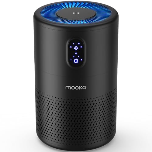 MOOKA Air Purifier for Large Rooms up to 1076 ft² - True HEPA Filter, Black