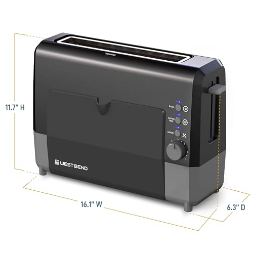 Black West Bend QuikServe 2-Slice Wide-Slot Toaster with Bagel & Gluten-Free Settings