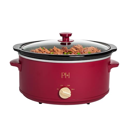 Paris Hilton 6-Quart Manual Slow Cooker Berry - Family Size, Nonstick Ceramic