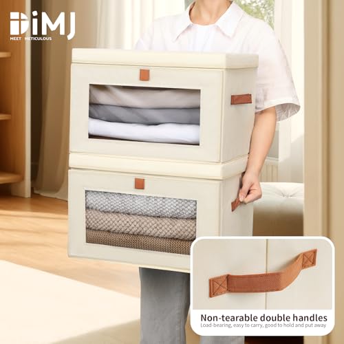 DIMJ Beige Storage Bins with Lids - 4 Pack Large Fabric Closet Organizer