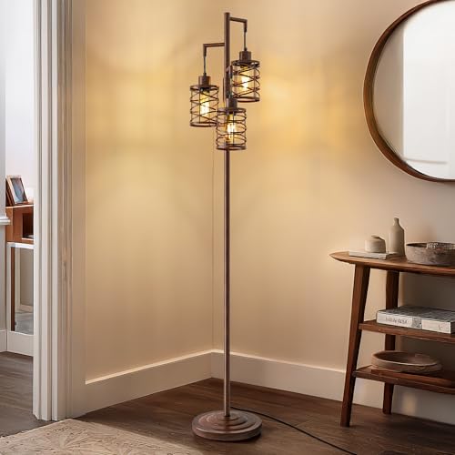 Walnut Brown 70-Inch Farmhouse Dimmable Tree Floor Lamp for Living Room