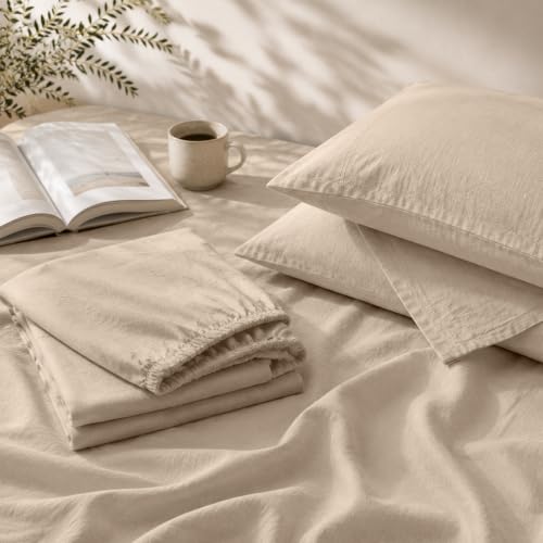 Queen Linen Sheets Set - 4Pcs 16-Inch Deep Pocket French Flax Linen