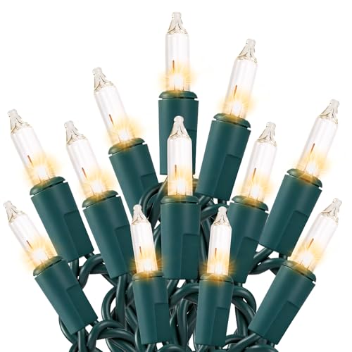 Christmas Lights 50 Count Clear Mini Lights Green Wire UL Certified Connectable Warm White String Lights for Christmas Decor (50 Count 13FT)