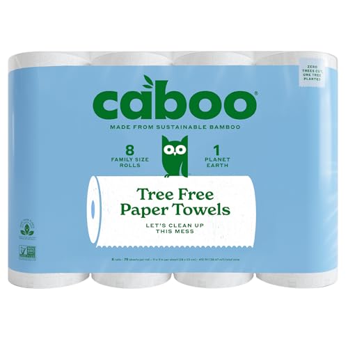 Caboo Tree-Free Bamboo Paper Towels - 8 Family Size Rolls, Eco-Friendly & Absorbent