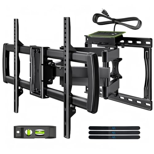 32-85 Inch Full Motion TV Wall Mount with Power Outlet & Dual Articulating Arms - Fits 8-16" Studs, Max VESA 600x400mm, Supports 132lbs