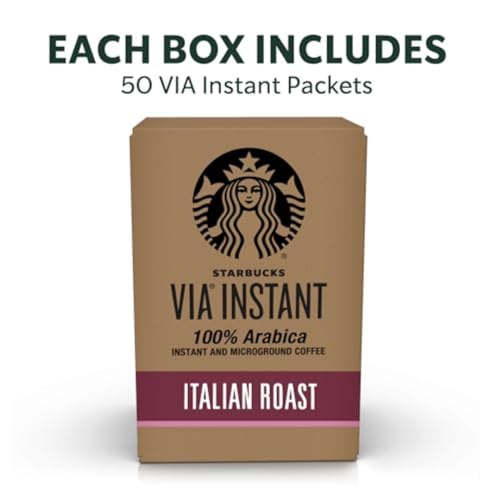 Starbucks VIA Instant Italian Roast Coffee Pack of 50 - Dark Roast Single-Serve Coffee