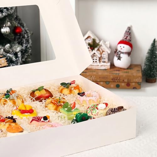 Moretoes 20pcs Large 19x14x4in Cake Boxes with Window - Auto-Popup, Clear Window, Food-Grade Paperboard, Cake & Pastry Packaging