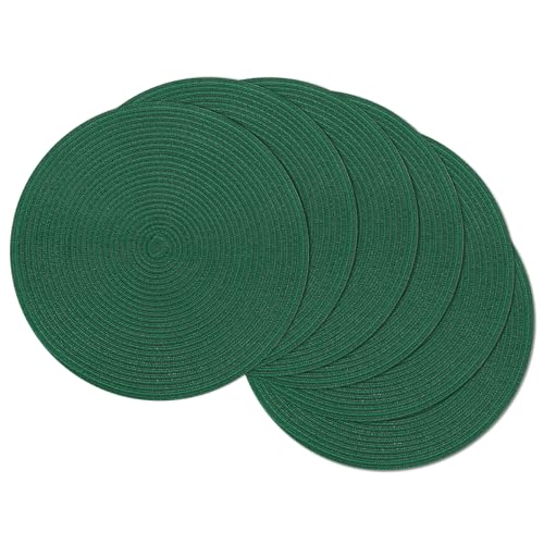 SHACOS Dark Green Round Placemats Set of 6 15 Inch Cotton Polyester Table Mats