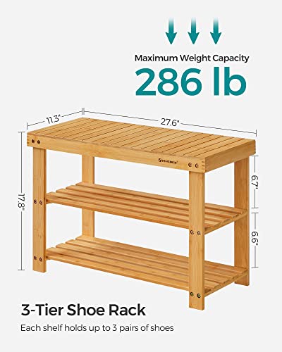 SONGMICS Light Bamboo 3-Tier Shoe Rack Bench - Entryway Storage Organizer