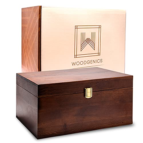 Large Wooden Storage Box with Hinged Lid - Chocolate Brown, Gift Ready