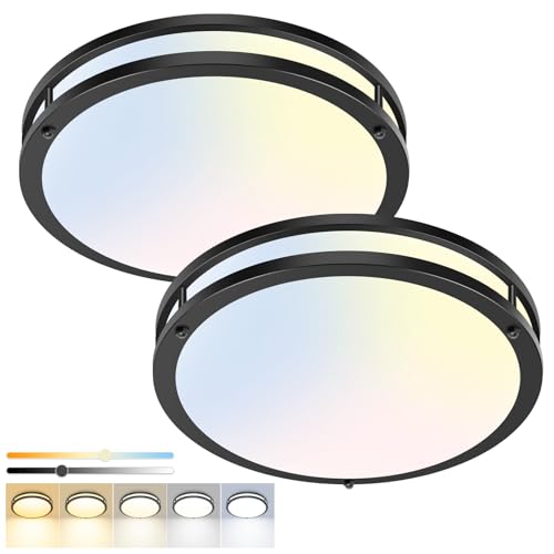 hepside 13-Inch Flush Mount Ceiling Light 2 Pack, Dimmable, 5 Color Temperatures, Black