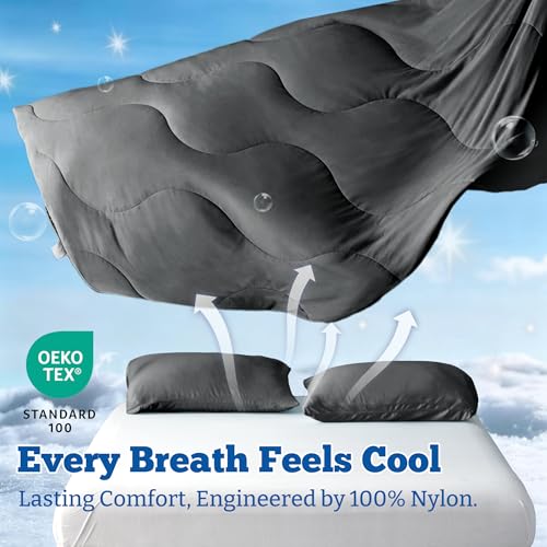DOWNCOOL Queen Size Cooling Comforter with Gel Pillowcases, Dark Grey, 90x90"
