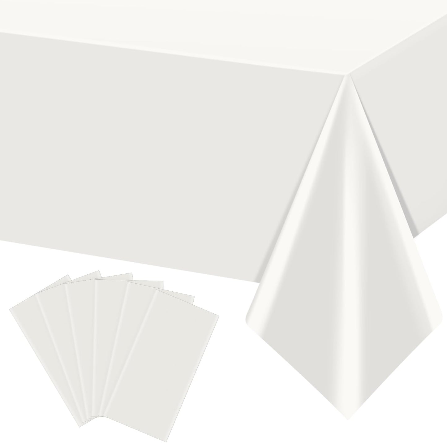 YIDAKO 6Pcs 54 x 108 Inch White Rectangle Tablecloth,Disposable Plastic Table Cloth,Waterproof White Table Cover for Graduation Birthdays Weddings Anniversary Party Decorations