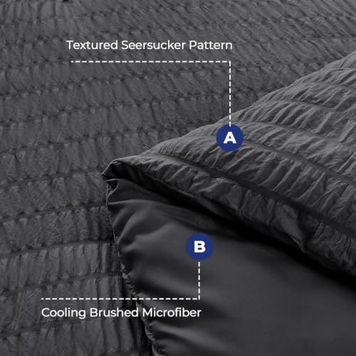 Twin XL Comforter Set 5PCS Seersucker Bedding in a Bag - Dark Grey, HYMOKEGE