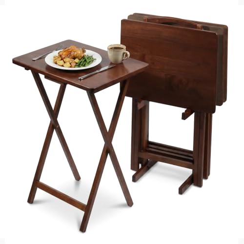 PJ Wood 5-Piece Wooden Folding TV Tray Table Set - Honey Oak Snack Tables