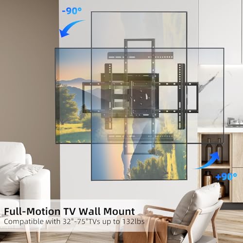 Long Arm TV Wall Mount for 32-76 Inch TVs with 90° Rotation & 180° Swivel - Heavy Duty Extendable Bracket