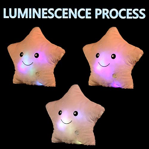 Creative Twinkle Glowing Stars Shape Plush Throw Pillow, LED Night Light Pillow Cushions Stuffed Toys Gifts for Kids, Christmas (Pink)
