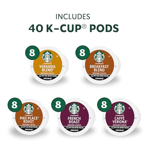 Starbucks K-Cup Coffee Pods Variety Pack - Blonde, Medium & Dark Roast, 40 Count