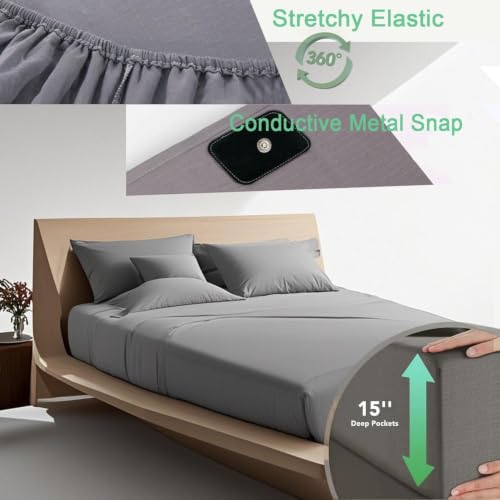 Gray Queen Size Grounding Sheet with Silver Fiber & Organic Cotton - Earth Connected Bedding
