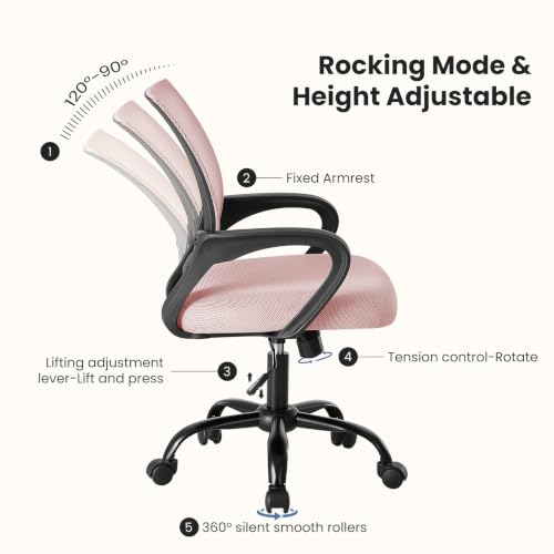 Pink Ergonomic Office Chair with Lumbar Support - Adjustable, Breathable Mesh