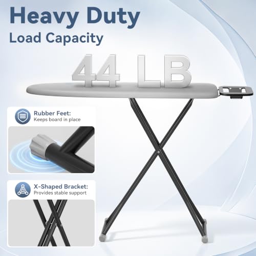 KINGBOARD Grey Foldable Ironing Board with Iron Rest & Hanger, Space-Saving