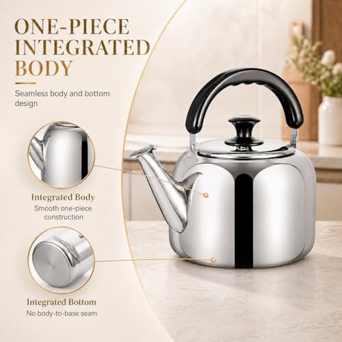 3.1 Quart Whistling Stovetop Tea Kettle - Food Grade 316 Stainless Steel, Fast Boil with Ergonomic Handle