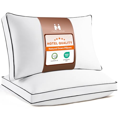 Queen Size Feather Down Pillow Set of 2 - Medium Firm Hotel Collection Gusset Design
