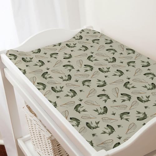 Vintage Bass Fishing Baby Changing Pad Covers for Boy Girl 32''x16'' Lake Fish Fitted Diaper Change Table Pad Sheets Neutral Fishing Lovers Gift Comfort Soft Breathable Baby Changing Table Mats