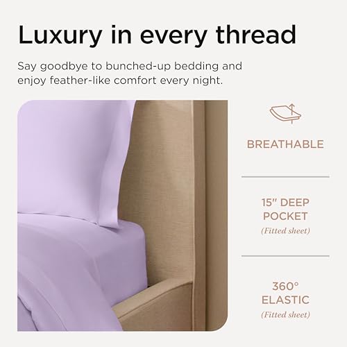 Threadmill 800TC Cotton Twin Sheet Set Lilac Solid Sateen Bed Linens