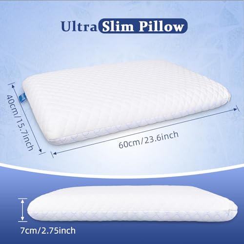 SofGlowly 2-Pack Ultra Thin Cooling Memory Foam Pillows 2.75" Low Profile Standard Size